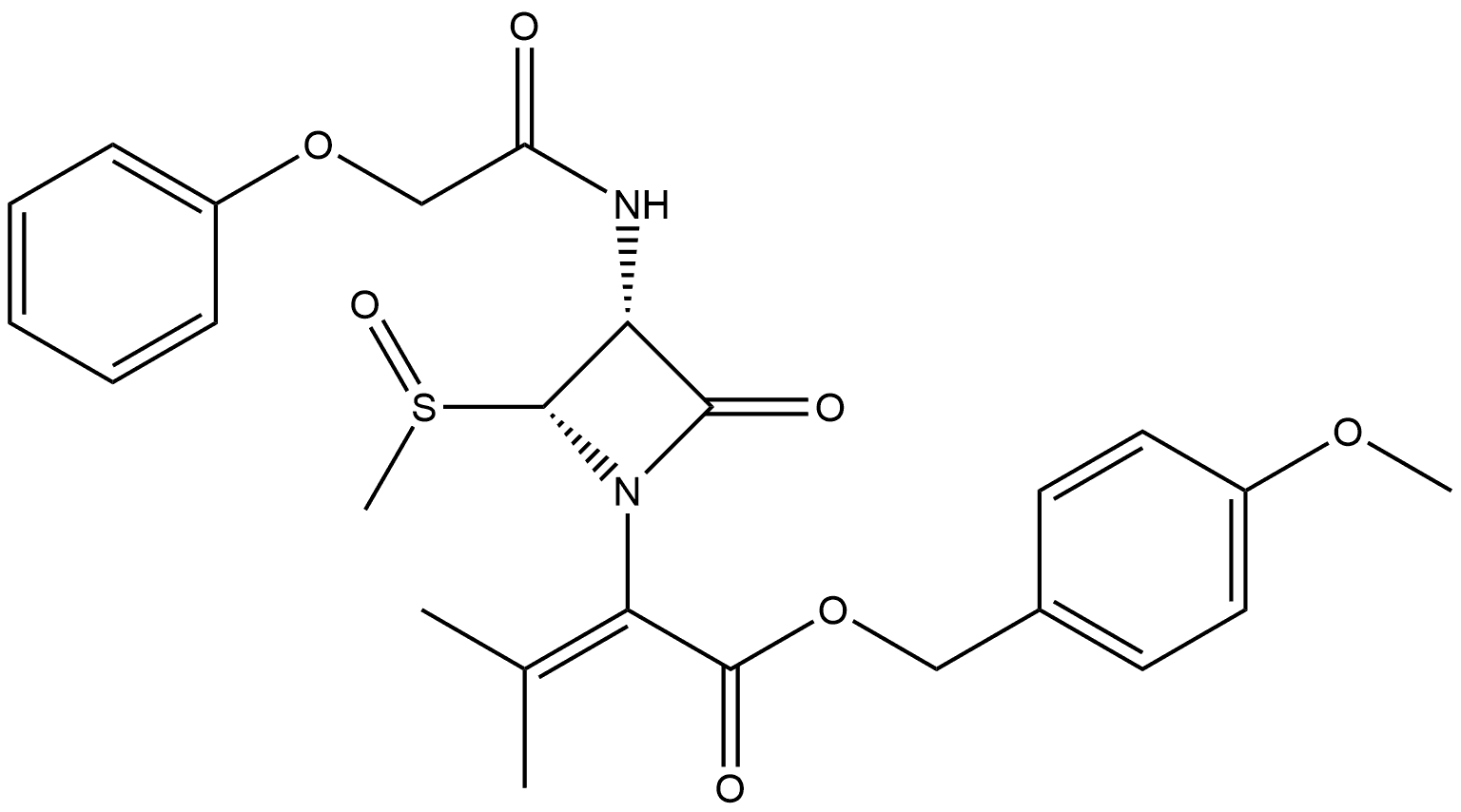 1-Azetidineacetic acid, α-(1-methylethylidene)-2-(methylsulfinyl)-4-oxo-3-[(phenoxyacetyl)amino]-, (4-methoxyphenyl)methyl ester, [2R-(2α,3α)]- (9CI) Structure
