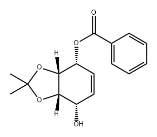 1,3-Benzodioxole-4,7-diol, 3a,4,7,7a-tetrahydro-2,2-dimethyl-, 4-benzoate, (3aR,4R,7S,7aS)- Structure