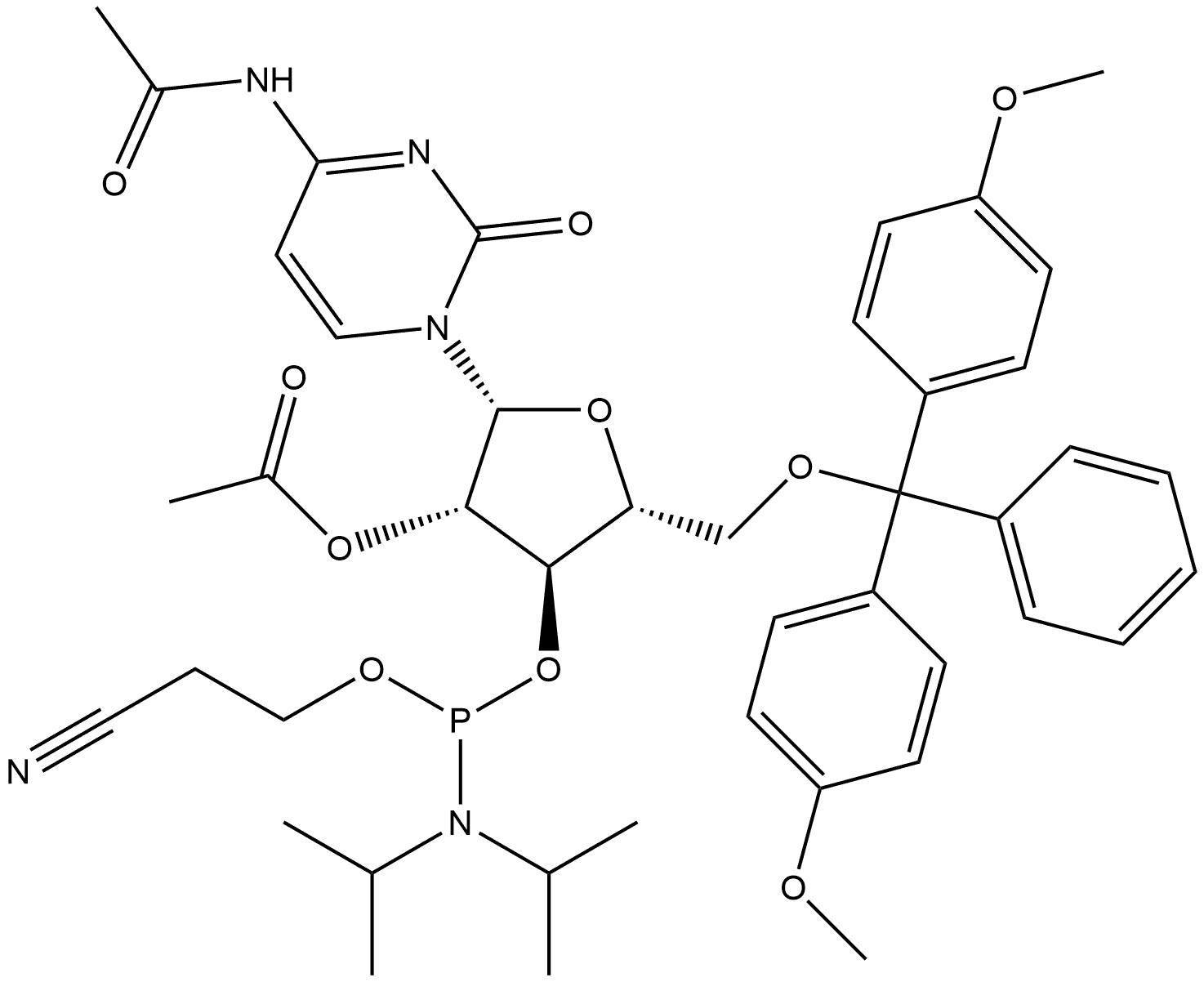 N-[1-[2-O-Acetyl-5-O-[bis(4-methoxyphenyl)phenylmethyl]-3-O-[[bis(1-methylethyl)amino](2-cyanoethoxy)phosphino]-β-D-arabinofuranosyl]-1,2-dihydro-2-oxo-4-pyrimidinyl]acetamide Structure