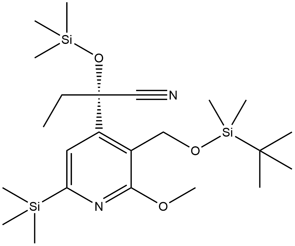 4-Pyridineacetonitrile, 3-[[[(1,1-dimethylethyl)dimethylsilyl]oxy]methyl]-α-ethyl-2-methoxy-6-(trimethylsilyl)-α-[(trimethylsilyl)oxy]-, (αS)- 구조식 이미지