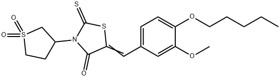 (5Z)-3-(1,1-dioxothiolan-3-yl)-5-[(3-methoxy-4-pentoxyphenyl)methylidene]-2-sulfanylidene-1,3-thiazolidin-4-one Structure