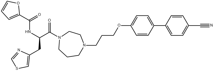2-Furancarboxamide, N-[(1R)-2-[4-[3-[(4'-cyano[1,1'-biphenyl]-4-yl)oxy]propyl]hexahydro-1H-1,4-diazepin-1-yl]-2-oxo-1-(4-thiazolylmethyl)ethyl]- 구조식 이미지