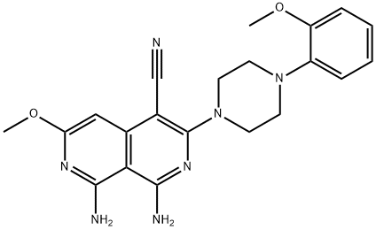 2,7-Naphthyridine-4-carbonitrile, 1,8-diamino-6-methoxy-3-[4-(2-methoxyphenyl)-1-piperazinyl]- Structure