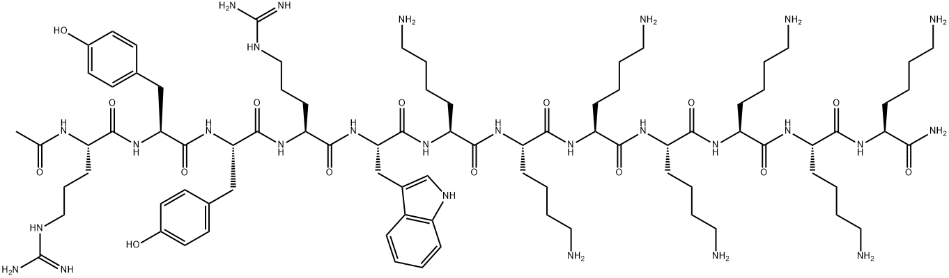 N2-Acetyl-L-arginyl-L-tyrosyl-L-tyrosyl-L-arginyl-L-tryptophyl-L-lysyl-L-lysyl-L-lysyl-L-lysyl-L-lysyl-L-lysyl-L-lysinamide Structure