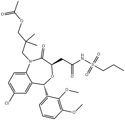 4,1-Benzoxazepine-3-acetamide, 1-[3-(acetyloxy)-2,2-dimethylpropyl]-7-chloro-5-(2,3-dimethoxyphenyl)-1,2,3,5-tetrahydro-2-oxo-N-(propylsulfonyl)-, (3R,5S)- Structure