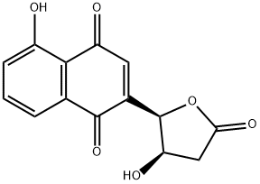 1,4-Naphthalenedione, 5-hydroxy-2-[(2R,3R)-tetrahydro-3-hydroxy-5-oxo-2-furanyl]- Structure