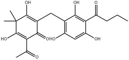 2,5-Cyclohexadien-1-one, 2-acetyl-3,5-dihydroxy-4,4-dimethyl-6-[[2,4,6-trihydroxy-3-(1-oxobutyl)phenyl]methyl]- 구조식 이미지