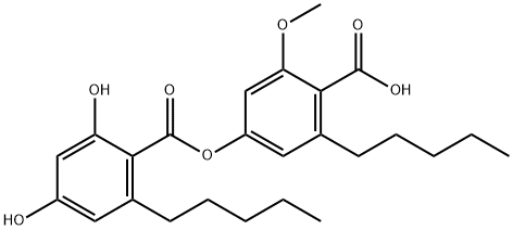 Benzoic acid, 2,4-dihydroxy-6-pentyl-, 4-carboxy-3-methoxy-5-pentylphenyl ester Structure