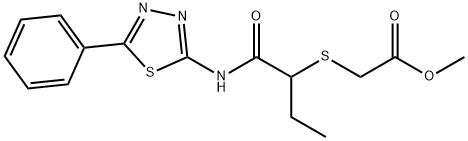 Acetic acid, 2-[[1-[[(5-phenyl-1,3,4-thiadiazol-2-yl)amino]carbonyl]propyl]thio]-, methyl ester 구조식 이미지