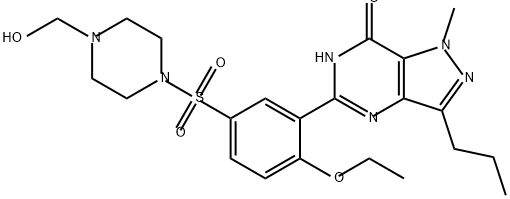 7H-Pyrazolo[4,3-d]pyrimidin-7-one, 5-[2-ethoxy-5-[[4-(hydroxymethyl)-1-piperazinyl]sulfonyl]phenyl]-1,6-dihydro-1-methyl-3-propyl- 구조식 이미지