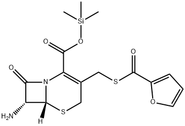5-Thia-1-azabicyclo[4.2.0]oct-2-ene-2-carboxylic acid, 7-amino-3-[[(2-furanylcarbonyl)thio]methyl]-8-oxo-, trimethylsilyl ester, (6R,7R)- 구조식 이미지