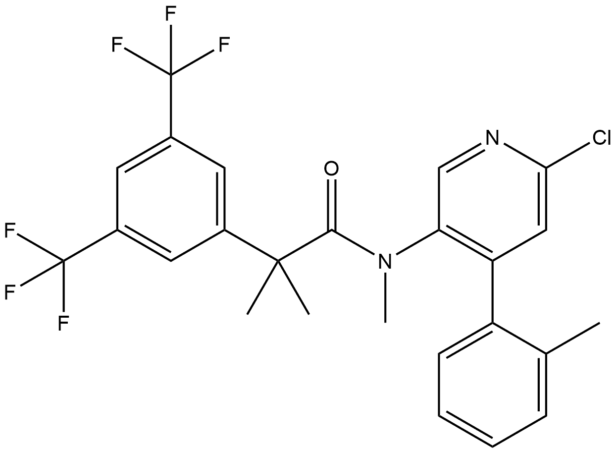 Benzeneacetamide, N-[6-chloro-4-(2-methylphenyl)-3-pyridinyl]-N,α,α-trimethyl-3,5-bis(trifluoromethyl)- 구조식 이미지