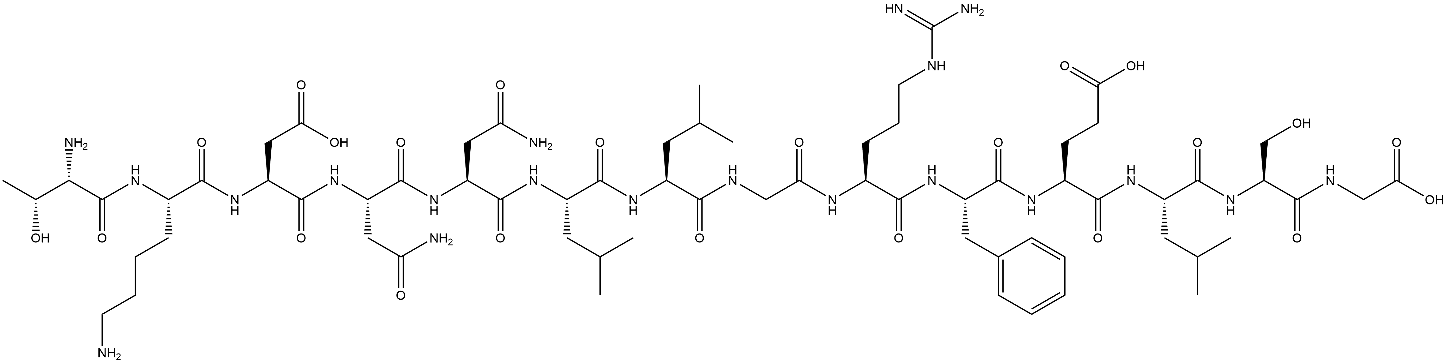 Glycine, L-threonyl-L-lysyl-L-α-aspartyl-L-asparaginyl-L-asparaginyl-L-leucyl-L-leucylglycyl-L-arginyl-L-phenylalanyl-L-α-glutamyl-L-leucyl-L-seryl- Structure