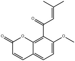 2H-1-Benzopyran-2-one, 7-methoxy-8-(3-methyl-1-oxo-2-buten-1-yl)- Structure