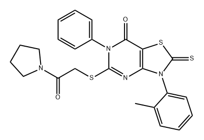 Thiazolo[4,5-d]pyrimidin-7(6H)-one, 2,3-dihydro-3-(2-methylphenyl)-5-[[2-oxo-2-(1-pyrrolidinyl)ethyl]thio]-6-phenyl-2-thioxo- Structure