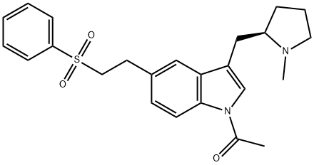 1-[3-[[(2R)-1-Methyl-2-pyrrolidinyl]methyl]-5-[2-(phenylsulfonyl)ethyl]-1H-indol-1-yl]ethanone 구조식 이미지