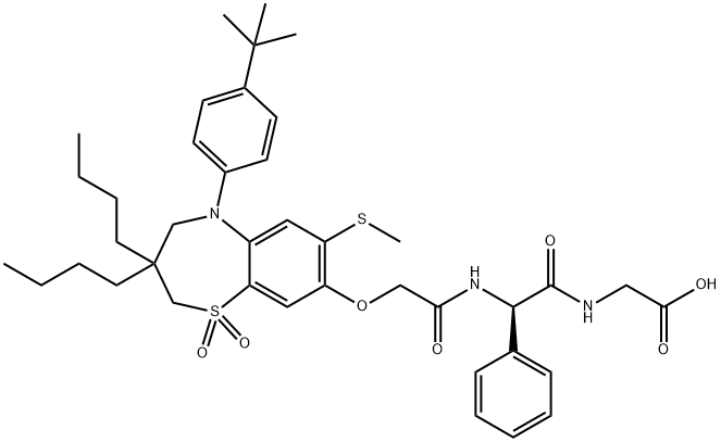 Glycine, (2R)-N-[[[3,3-dibutyl-5-[4-(1,1-dimethylethyl)phenyl]-2,3,4,5-tetrahydro-7-(methylthio)-1,1-dioxido-1,5-benzothiazepin-8-yl]oxy]acetyl]-2-phenylglycyl- (9CI) Structure