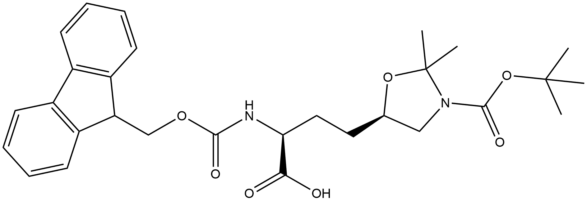 5-Oxazolidinebutanoic acid, 3-[(1,1-dimethylethoxy)carbonyl]-α-[[(9H-fluoren-9-ylmethoxy)carbonyl]amino]-2,2-dimethyl-, (αS,5R)- Structure