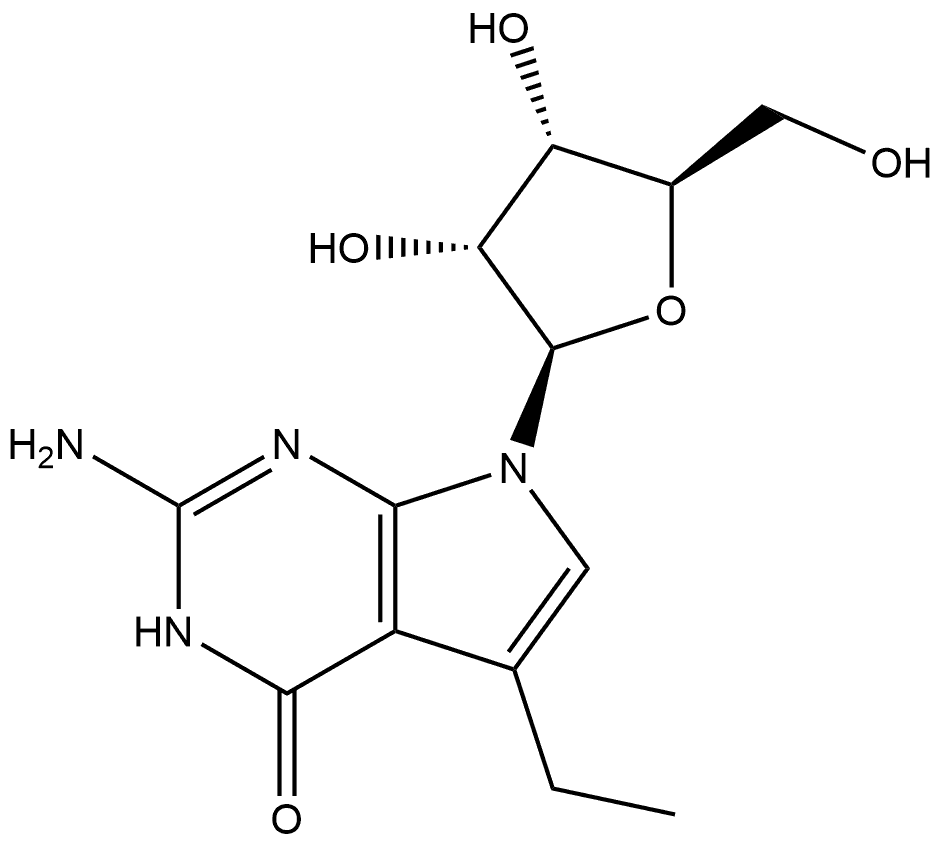 4H-Pyrrolo[2,3-d]pyrimidin-4-one, 2-amino-5-ethyl-3,7-dihydro-7-β-D-ribofuranosyl- 구조식 이미지