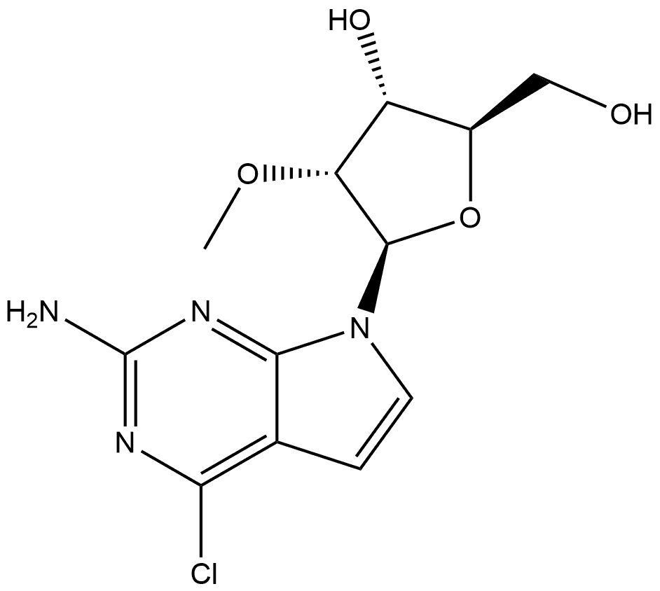 7H-Pyrrolo[2,3-d]pyrimidin-2-amine, 4-chloro-7-(2-O-methyl-β-D-ribofuranosyl)- 구조식 이미지