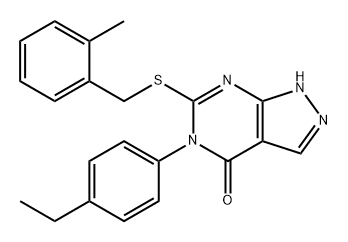 4H-Pyrazolo[3,4-d]pyrimidin-4-one, 5-(4-ethylphenyl)-1,5-dihydro-6-[[(2-methylphenyl)methyl]thio]- Structure