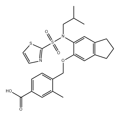 Benzoic acid, 4-[[[2,3-dihydro-6-[(2-methylpropyl)(2-thiazolylsulfonyl)amino]-1H-inden-5-yl]oxy]methyl]-3-methyl- 구조식 이미지