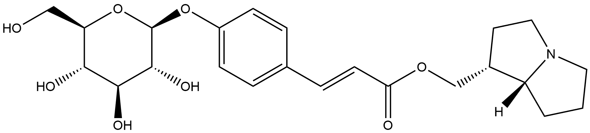 2-Propenoic acid, 3-[4-(β-D-glucopyranosyloxy)phenyl]-, [(1R,7aR)-hexahydro-1H-pyrrolizin-1-yl]methyl ester, (2E)- Structure