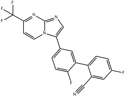[1,1'-Biphenyl]-2-carbonitrile, 2',4-difluoro-5'-[7-(trifluoromethyl)imidazo[1,2-a]pyrimidin-3-yl]- 구조식 이미지