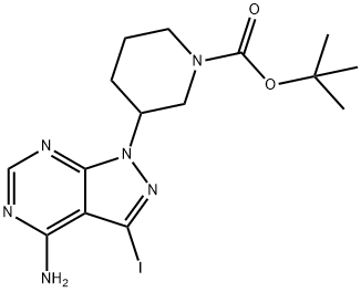 1-Piperidinecarboxylic acid, 3-(4-amino-3-iodo-1H-pyrazolo[3,4-d]pyrimidin-1-yl)-, 1,1-dimethylethyl ester Structure