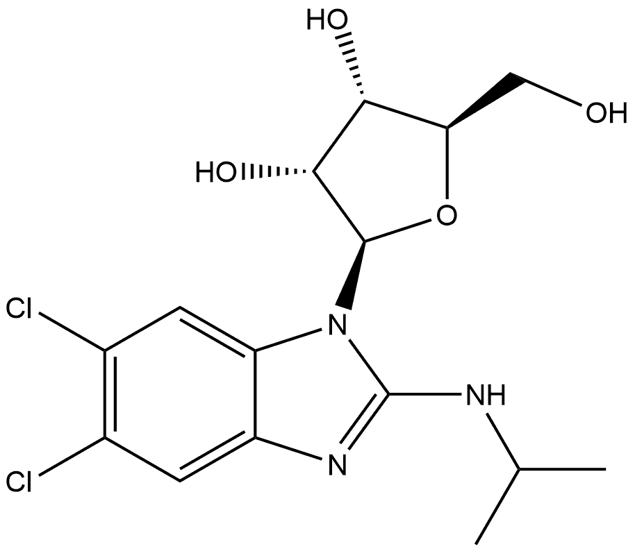 1H-Benzimidazol-2-amine, 5,6-dichloro-N-(1-methylethyl)-1-β-D-ribofuranosyl- 구조식 이미지