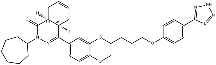 1(2H)-Phthalazinone, 2-cycloheptyl-4a,5,8,8a-tetrahydro-4-[4-methoxy-3-[4-[4-(2H-tetrazol-5-yl)phenoxy]butoxy]phenyl]-, (4aR,8aS)-rel- Structure