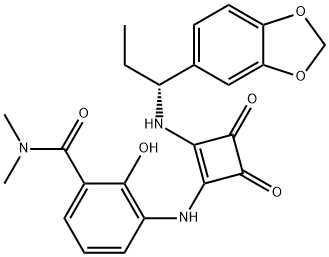 Benzamide, 3-[[2-[[(1R)-1-(1,3-benzodioxol-5-yl)propyl]amino]-3,4-dioxo-1-cyclobuten-1-yl]amino]-2-hydroxy-N,N-dimethyl- Structure