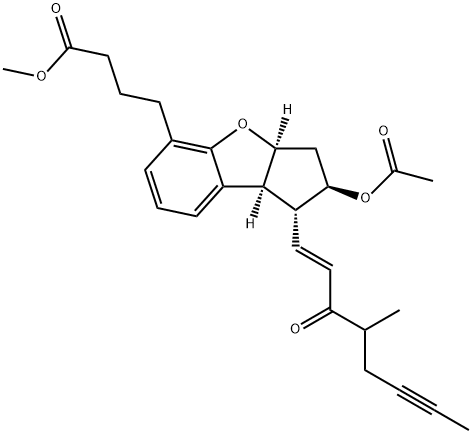 1H-Cyclopenta[b]benzofuran-5-butanoic acid, 2-(acetyloxy)-2,3,3a,8b-tetrahydro-1-[(1E)-4-methyl-3-oxo-1-octen-6-yn-1-yl]-, methyl ester, (1R,2R,3aS,8bS)- Structure