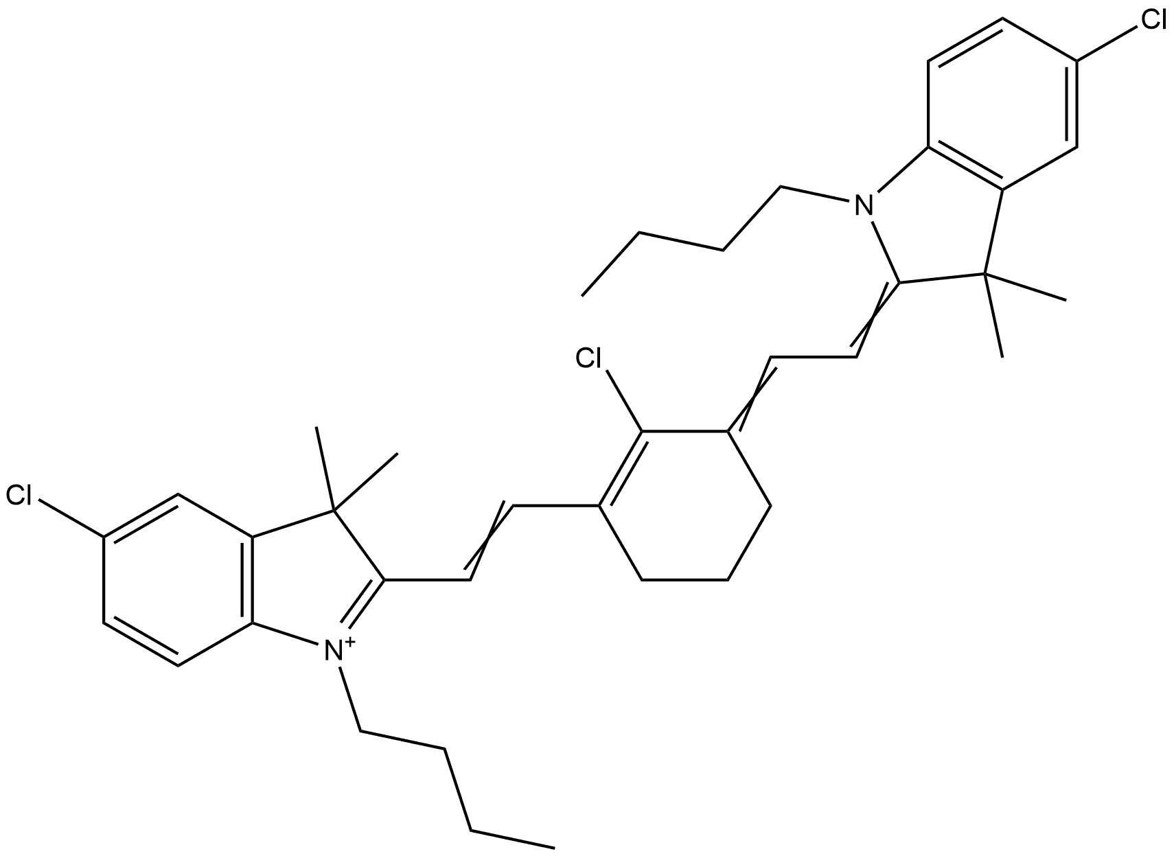 1-Butyl-2-[2-[3-[2-(1-butyl-5-chloro-1,3-dihydro-3,3-dimethyl-2H-indol-2-ylidene)ethylidene]-2-chloro-1-cyclohexen-1-yl]ethenyl]-5-chloro-3,3-dimethyl-3H-indolium Structure