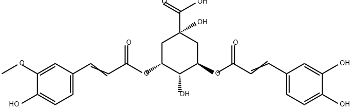 Cyclohexanecarboxylic acid, 3-[[3-(3,4-dihydroxyphenyl)-1-oxo-2-propen-1-yl]oxy]-1,4-dihydroxy-5-[[3-(4-hydroxy-3-methoxyphenyl)-1-oxo-2-propen-1-yl]oxy]-, (1R,3R,4S,5R)- Structure