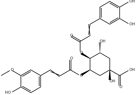 Cyclohexanecarboxylic acid, 4-[[3-(3,4-dihydroxyphenyl)-1-oxo-2-propen-1-yl]oxy]-1,3-dihydroxy-5-[[3-(4-hydroxy-3-methoxyphenyl)-1-oxo-2-propen-1-yl]oxy]-, (1R,3R,4S,5R)- Structure