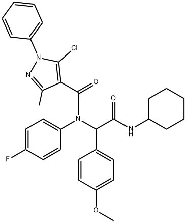 1H-Pyrazole-4-carboxamide,5-chloro-N-[2-(cyclohexylamino)-1-(4-methoxyphenyl)-2-oxoethyl]-N-(4-fluorophenyl)-3-methyl-1-phenyl-(9CI) Structure