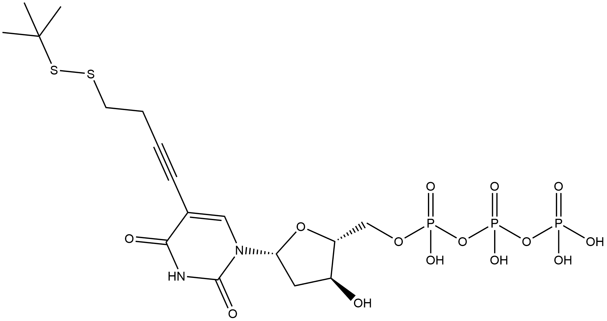 Uridine 5'-(tetrahydrogen triphosphate), 2'-deoxy-5-[4-[(1,1-dimethylethyl)dithio]-1-butynyl]- (9CI) Structure