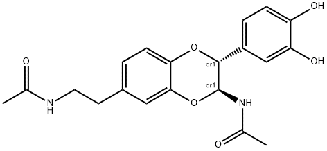 Acetamide, N-[2-[(2R,3S)-3-(acetylamino)-2-(3,4-dihydroxyphenyl)-2,3-dihydro-1,4-benzodioxin-6-yl]ethyl]-, rel- Structure