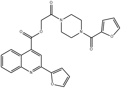 4-Quinolinecarboxylic acid, 2-(2-furanyl)-, 2-[4-(2-furanylcarbonyl)-1-piperazinyl]-2-oxoethyl ester 구조식 이미지