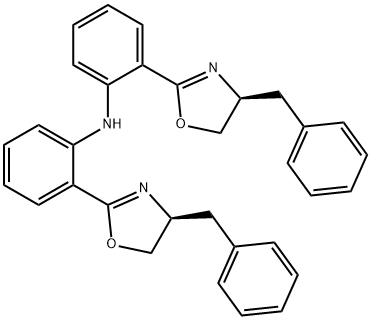 Benzenamine, 2-[(4S)-4,5-dihydro-4-(phenylmethyl)-2-oxazolyl]-N-[2-[(4S)-4,5-dihydro-4-(phenylmethyl)-2-oxazolyl]phenyl]- 구조식 이미지