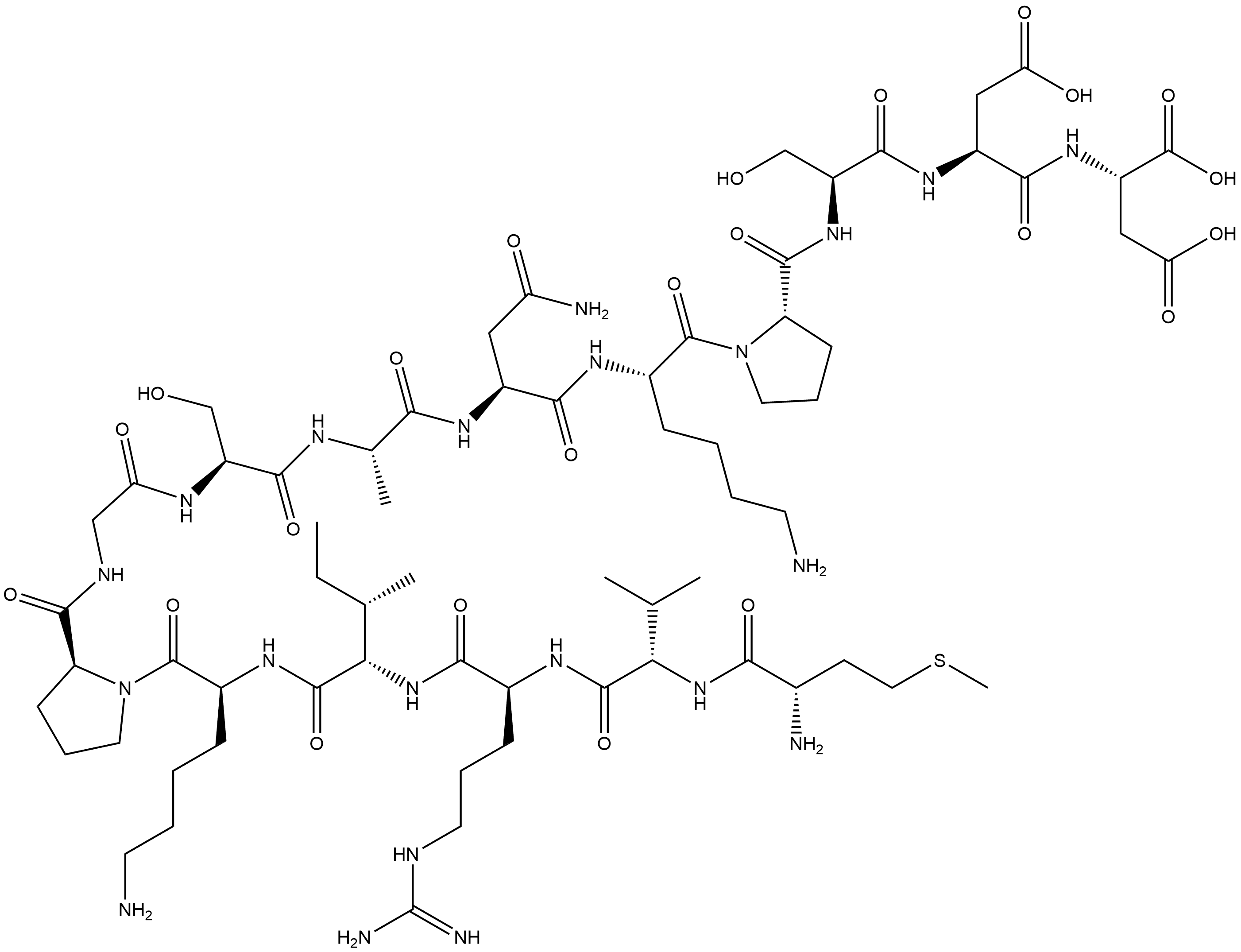 L-Aspartic acid, L-methionyl-L-valyl-L-arginyl-L-isoleucyl-L-lysyl-L-prolylglycyl-L-seryl-L-alanyl-L-asparaginyl-L-lysyl-L-prolyl-L-seryl-L-α-aspartyl- Structure