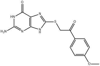 6H-Purin-6-one, 2-amino-1,9-dihydro-8-[[2-(4-methoxyphenyl)-2-oxoethyl]thio]- Structure