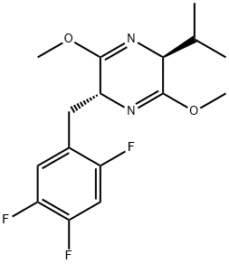Pyrazine, 2,5-dihydro-3,6-dimethoxy-2-(1-methylethyl)-5-[(2,4,5-trifluorophenyl)methyl]-, (2S,5R)- Structure