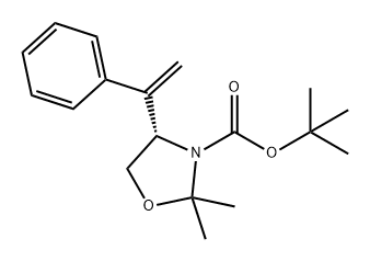 3-Oxazolidinecarboxylic acid, 2,2-dimethyl-4-(1-phenylethenyl)-, 1,1-dimethylethyl ester, (4S)- 구조식 이미지