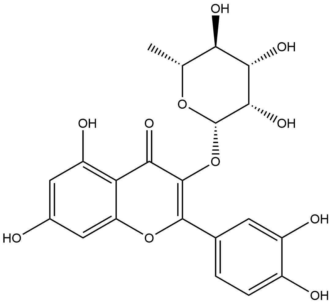 4H-1-Benzopyran-4-one, 3-[(6-deoxy-β-D-mannopyranosyl)oxy]-2-(3,4-dihydroxyphenyl)-5,7-dihydroxy- Structure