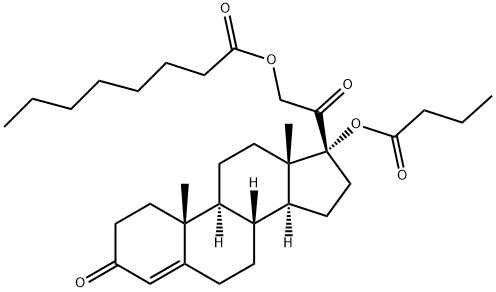 Pregn-4-ene-3,20-dione, 17-(1-oxobutoxy)-21-[(1-oxooctyl)oxy]- (9CI) 구조식 이미지