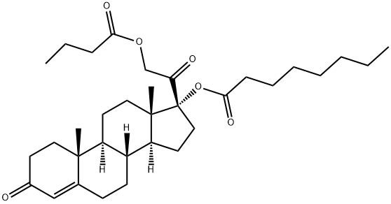 Pregn-4-ene-3,20-dione, 21-(1-oxobutoxy)-17-[(1-oxooctyl)oxy]- (9CI) Structure