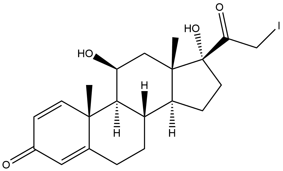 Pregna-1,4-diene-3,20-dione, 11,17-dihydroxy-21-iodo-, (11β)- Structure