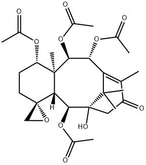 Spiro[6,10-methanobenzocyclodecene-4(8H),2'-oxiran]-8-one, 1,5,11,12-tetrakis(acetyloxy)-1,2,3,4a,5,6,7,11,12,12a-decahydro-6-hydroxy-9,12a,13,13-tetramethyl-, (1S,2'R,4aR,5S,6S,11R,12R,12aS)- (9CI) Structure